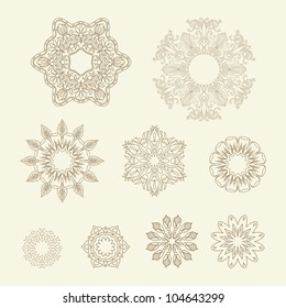Vector ornamental flowers on beige for print.