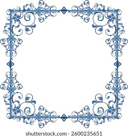 Vector ornamental frame series. Page decoration designs in Oriental and Turkish style, great for greeting cards and wedding invitations. Blue and violet colors. Human made, non-AI generated.