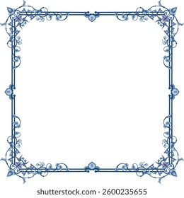 Vector ornamental frame series. Page decoration designs in Oriental and Turkish style, great for greeting cards and wedding invitations. Blue and violet colors. Human made, non-AI generated.