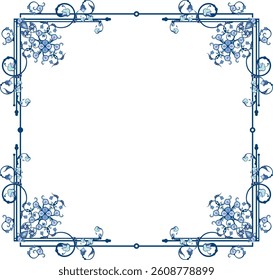Vector ornamental frame series. Page decoration designs in Oriental and Turkish style, great for greeting cards and wedding invitations. Blue and violet colors. Human made, non-AI generated.
