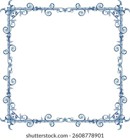 Vector ornamental frame series. Page decoration designs in Oriental and Turkish style, great for greeting cards and wedding invitations. Blue and violet colors. Human made, non-AI generated.