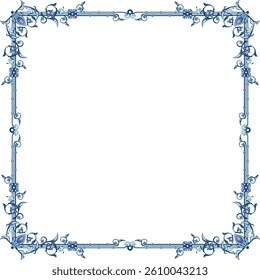 Vector ornamental frame series. Page decoration designs in Oriental and Turkish style, great for greeting cards and wedding invitations. Blue and violet colors. Human made, non-AI generated.