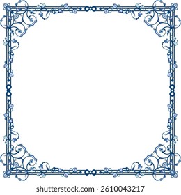 Vector ornamental frame series. Page decoration designs in Oriental and Turkish style, great for greeting cards and wedding invitations. Blue and violet colors. Human made, non-AI generated.