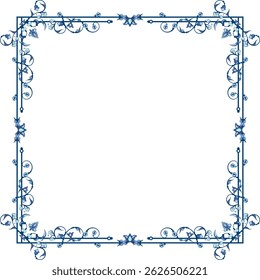 Vector ornamental frame series. Page decoration designs in Oriental and Turkish style, great for greeting cards and wedding invitations. Blue and violet colors. Human made, non-AI generated.
