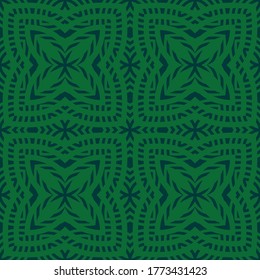 Vector ornamental geometric seamless pattern. Abstract dark green floral ornament. Elegant background texture in Turkish, Moroccan, Arabic style. Repeat design for decoration, print, fabric, wallpaper