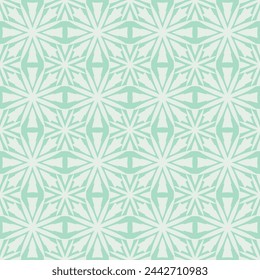 Vector ornamental geometric seamless pattern. Geometrical floral abstract background in turquoise color. Simple ornament with flower silhouettes, lattice. Subtle texture. Repeated decorative design