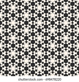 Vector ornamental geometric texture. Abstract monochrome seamless pattern. Hexagons, thin lines, delicate hexagonal grid. Black & white background, repeat tiles. Modern design for decor, fabric, web