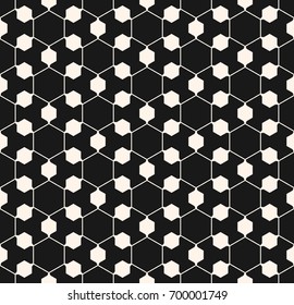 Vector ornamental geometric texture. Abstract monochrome seamless pattern. Thin lines, delicate hexagonal structure. Black & white background, repeat tiles. Modern design for decoration, digital, web