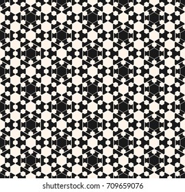 Vector ornamental geometric texture. Abstract monochrome seamless pattern with delicate hexagonal grid. Black & white background, repeat tiles. Modern design for decor, prints, fabric, covers, wrap