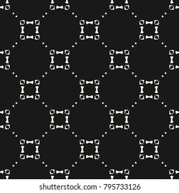 Vector ornamental grid seamless pattern, subtle geometric texture with small floral shapes, mesh, carved lattice. Elegant monochrome ornament. Black & white abstract background. Stylish dark design