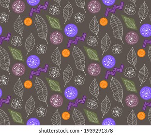 Fondo decorativo del dibujo de la mano ornamental vectorial. Las pelucas y las flores son adornos sin fisuras. Patrón vectorial.