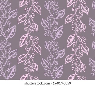 Vector ornamental hand drawing decorative background. Twigs and flowers seamless pattern ornament. Vector pattern.