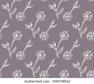 Vector ornamental hand drawing decorative background. Twigs and flowers seamless pattern ornament. Vector pattern.