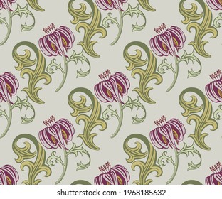 Vector ornamental hand drawing decorative background. Twigs and flowers seamless pattern ornament. Vector pattern.
