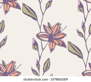 Vector ornamental dibujo a mano decorativo fondo de lirio barroco. Ornamento étnico sin fisuras. Patrón de vector