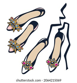 Vector ornamental hand drawing woman shoes decorative background. Print for textile, cloth, wallpaper, packaging