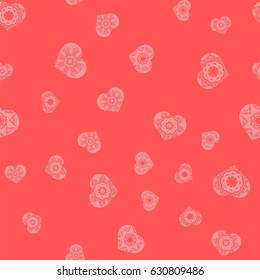 Vector Ornamental Heart Random Seamless Pattern on Pink Background