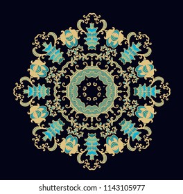 Vector ornamental laced decorative rosette - mandala on dark background