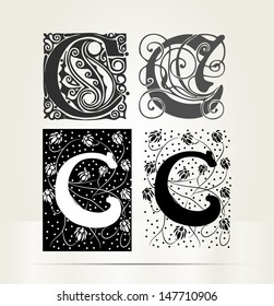 Vector ornamental letter C sign alphabet and logo