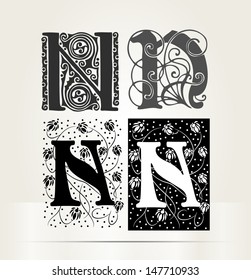 Vector ornamental letter N sign alphabet and logo