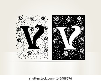 Vector ornamental letter V sign alphabet  