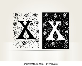 Vector ornamental letter X sign alphabet  