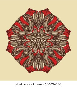Vector ornamental linear round lace pattern, circle background with many details, looks like crocheting handmade lace