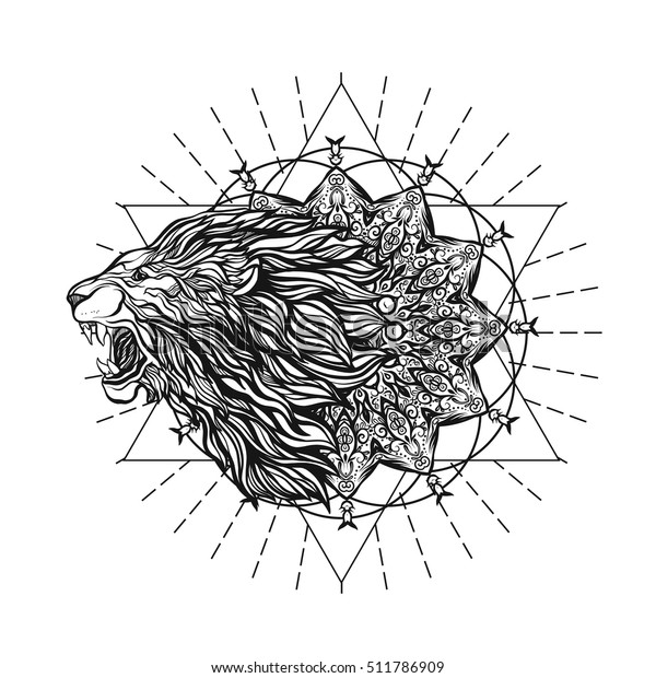 Vector Ornamental Lion Head Sacred Geometry Stock Vector (Royalty Free ...