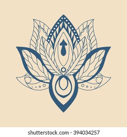 Vector ornamental Lotus, ethnic zentang. Ornamental Boho Style. Vector illustration. Yoga, India, arabic, om