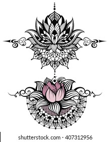 Vector ornamental Lotus, ethnic zentangled henna tattoo