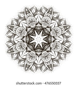 Vector ornamental Lotus, ethnic zentangled henna tattoo, patterned Indian paisley for adult anti stress coloring pages. Hand drawn illustration in doodle style.