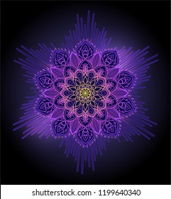 Vector ornamental Lotus flower, ethnic art, patterned Indian paisley. Hand drawn illustration. Invitation element. Tattoo, astrology, alchemy, boho and magic symbol. Coloring book for kids and adults.