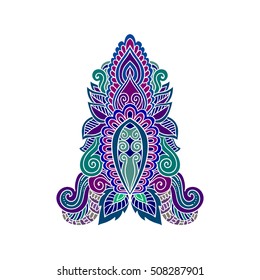 Vector ornamental Lotus flower, ethnic art, patterned Indian paisley. Hand drawn illustration. Invitation element. Tattoo, astrology, alchemy, boho and magic symbol