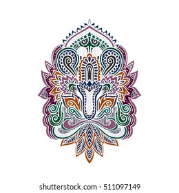 Vector ornamental Lotus flower, ethnic art, patterned Indian paisley. Hand drawn illustration. Invitation element. Tattoo, astrology, alchemy, boho and magic symbol