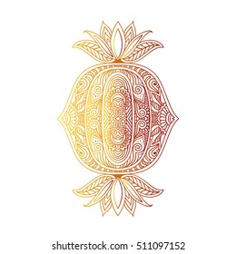 Vector ornamental Lotus flower, ethnic art, patterned Indian paisley. Hand drawn illustration. Invitation element. Tattoo, astrology, alchemy, boho and magic symbol