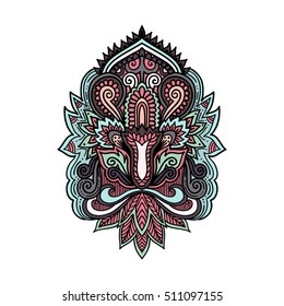 Vector ornamental Lotus flower, ethnic art, patterned Indian paisley. Hand drawn illustration. Invitation element. Tattoo, astrology, alchemy, boho and magic symbol