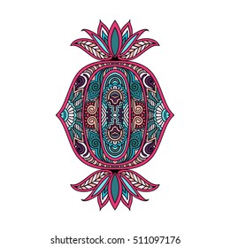 Vector ornamental Lotus flower, ethnic art, patterned Indian paisley. Hand drawn illustration. Invitation element. Tattoo, astrology, alchemy, boho and magic symbol