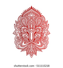 Vector ornamental Lotus flower, ethnic art, patterned Indian paisley. Hand drawn illustration. Invitation element. Tattoo, astrology, alchemy, boho and magic symbol