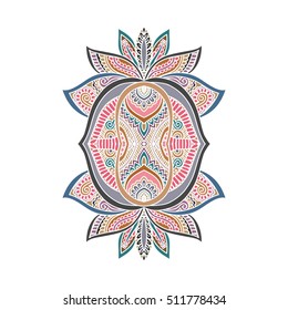 Vector ornamental Lotus flower, ethnic art, patterned Indian paisley. Hand drawn illustration. Invitation element. Tattoo, astrology, alchemy, boho and magic symbol