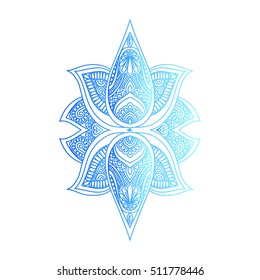 Vector ornamental Lotus flower, ethnic art, patterned Indian paisley. Hand drawn illustration. Invitation element. Tattoo, astrology, alchemy, boho and magic symbol