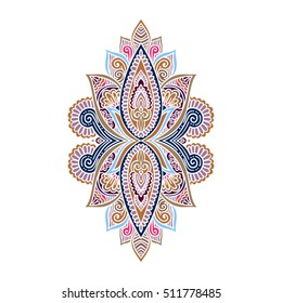 Vector ornamental Lotus flower, ethnic art, patterned Indian paisley. Hand drawn illustration. Invitation element. Tattoo, astrology, alchemy, boho and magic symbol