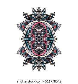Vector ornamental Lotus flower, ethnic art, patterned Indian paisley. Hand drawn illustration. Invitation element. Tattoo, astrology, alchemy, boho and magic symbol