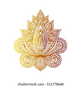 Vector ornamental Lotus flower, ethnic art, patterned Indian paisley. Hand drawn illustration. Invitation element. Tattoo, astrology, alchemy, boho and magic symbol