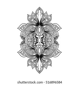 Vector ornamental Lotus flower, ethnic art,Indian paisley isolated on white background. Hand drawn illustration for adult antistress relax coloring page, book. Invitation element.boho and magic symbol