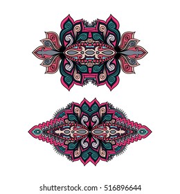 Vector ornamental Lotus flower, ethnic art, patterned Indian paisley. Hand drawn illustration. original design in doodle and zentangle style. Tattoo, astrology, alchemy, boho and magic symbol