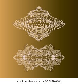 Vector ornamental Lotus flower, ethnic art, patterned Indian paisley. Hand drawn zen tangle style ornament in white on gradient background. Invitation element.boho and magic symbol