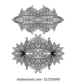 Vector ornamental Lotus flower, ethnic art,Indian paisley isolated on white background.Hand drawn illustration for adult antistress relax coloring page, book. Invitation element.boho and magic symbol.