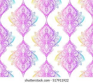 Vector ornamental Lotus flower, ethnic art, patterned Indian paisley. Hand drawn illustration. Invitation element. Tattoo, astrology, alchemy, boho and magic symbol.