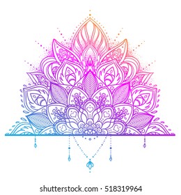 Vector ornamental Lotus flower  ethnic art  patterned Indian paisley  Hand drawn illustration  Invitation element  Tattoo  astrology  alchemy  boho   magic symbol 