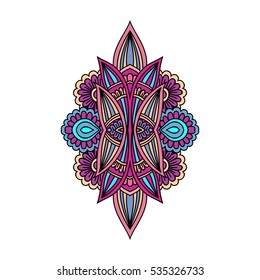 Vector ornamental Lotus flower, ethnic art, patterned Indian paisley. Hand drawn illustration. Invitation element. Tattoo, astrology, alchemy, boho and magic symbol.